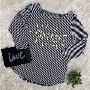 Loft Graphic “Cheers” Top 💗 Black White & Gold